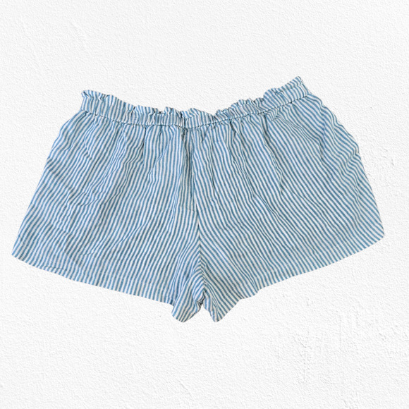 Isabel Maternity Blue White Stripe Belted Linen Blend Paperbag Shorts Size Large - Picture 7 of 7